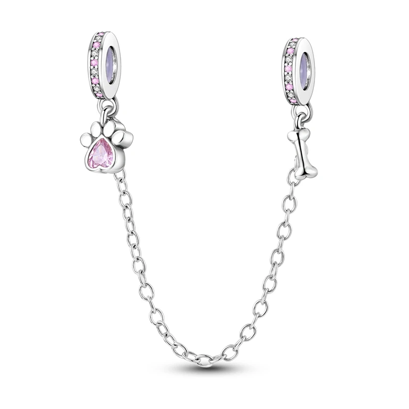 Фото Оригинальные браслеты DIY 925 с подвесками в виде отпечатков лап и костей, цепочка безопасности из серебра 925 пробы, изысканные подарки на день рождения №1