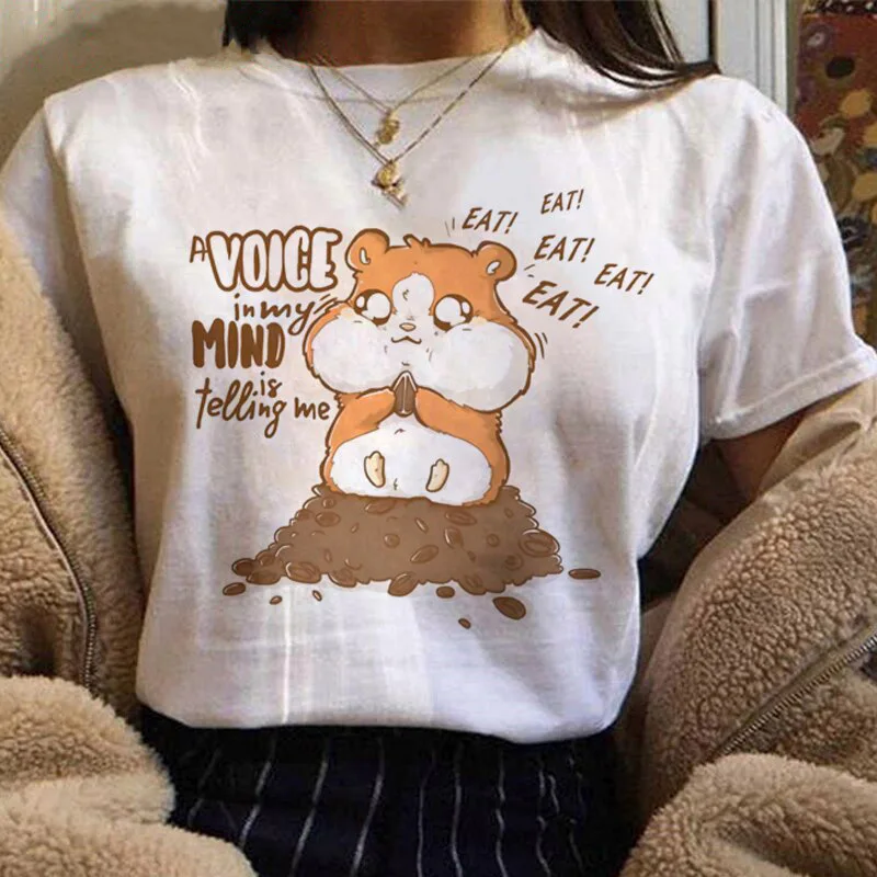 

Women Tshirt Graphic Hamsters Eat Sweet Cartoon Short Sleeve Spring Summer Lady T shirt Tops Clothing Tees Print Female T-Shirt