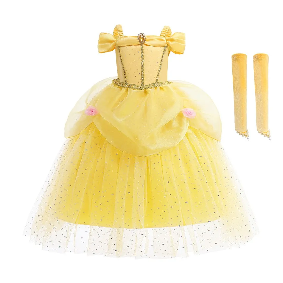 Belle Cosplay For Halloween Princess Dress Girl Dress For Beauty And The Beast Belle Costume Floral Dress Fluffy Skirt Childrean