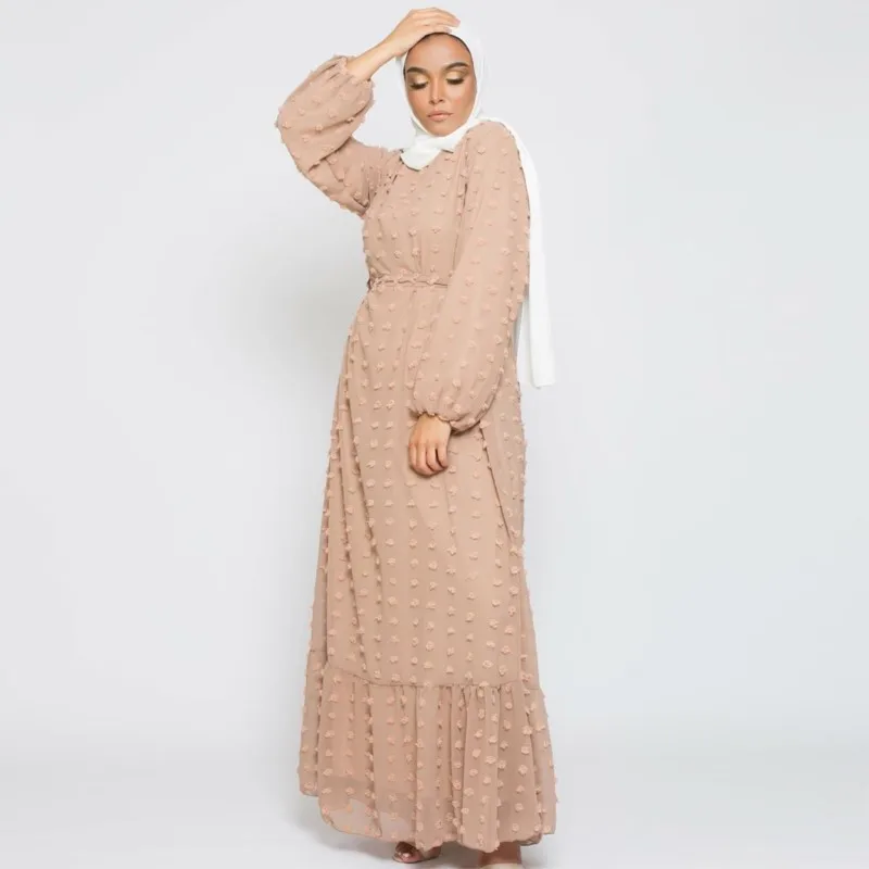 Vestidos De Verano Para Mujer Middle East Muslim Robe Arabesque Elegant Women's Dress Lace Up Slim Casual Chiffon Dress 2XL