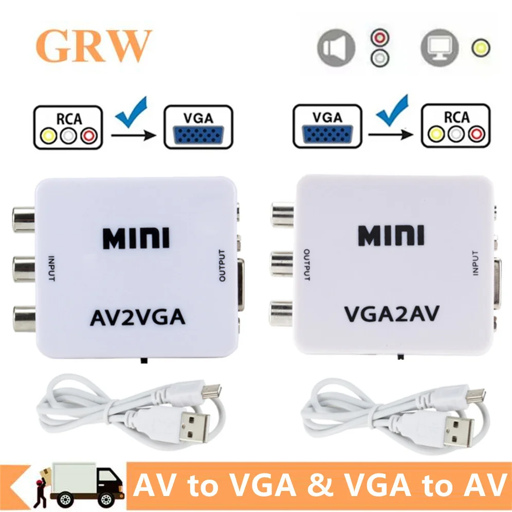

AV RCA to VGA Video Converter 1080P HDTV Converter VGA to AV RCA Adapter With 3.5mm Audio Cable For Laptop TV Box PC Monitor