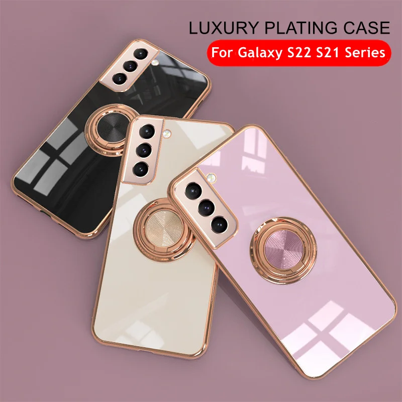 

Case For Samsung galaxy S22 S21 Plus 5G Plating Soft TPU Ring Phone Cover Silicone Back Case For S21 Ultra S20 FE Plus