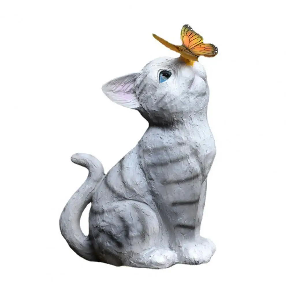 

Cat Statue Aesthetic Resin Strong Construction Micro Landscape Cat Decoration with Solar Light Cat Figurine for Lawn