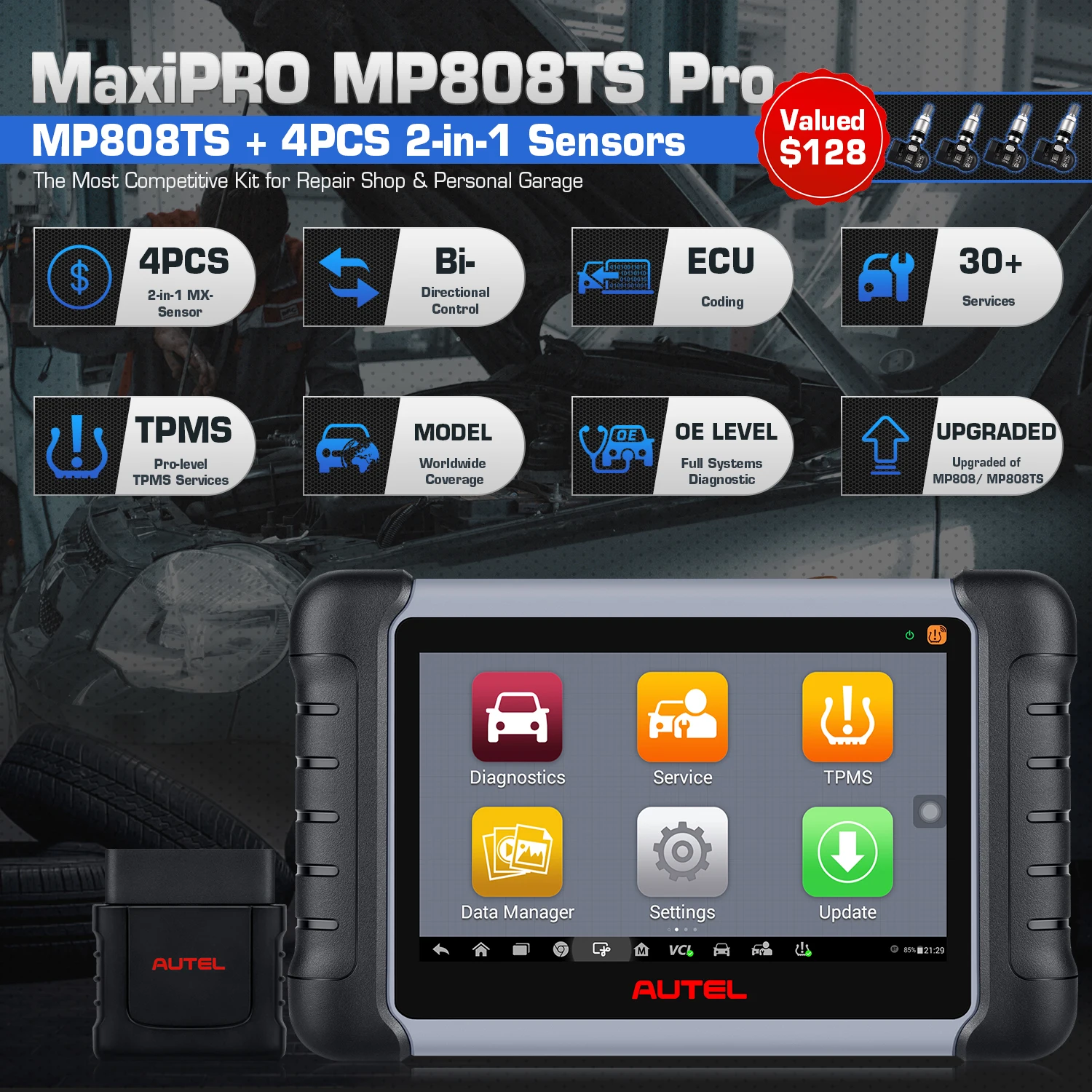 

Autel MaxiPro MP808TS Pro Automobile Diagnostic Tool With 4pcs MX-Sensor TPMS Programing Functions PK MP808BT MK808TS MP808TS