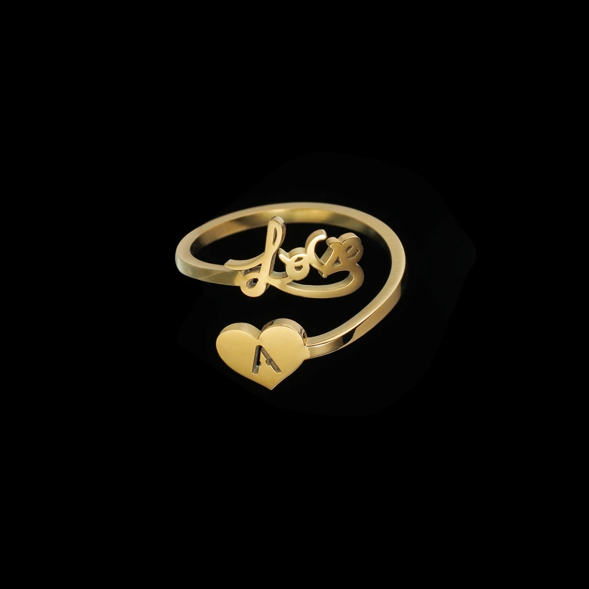 

Stainless Steel Rings Personalized Customized Adjustable Heart Ltter Hollow Out Name Rings Romantic For Women Anniversary Gift