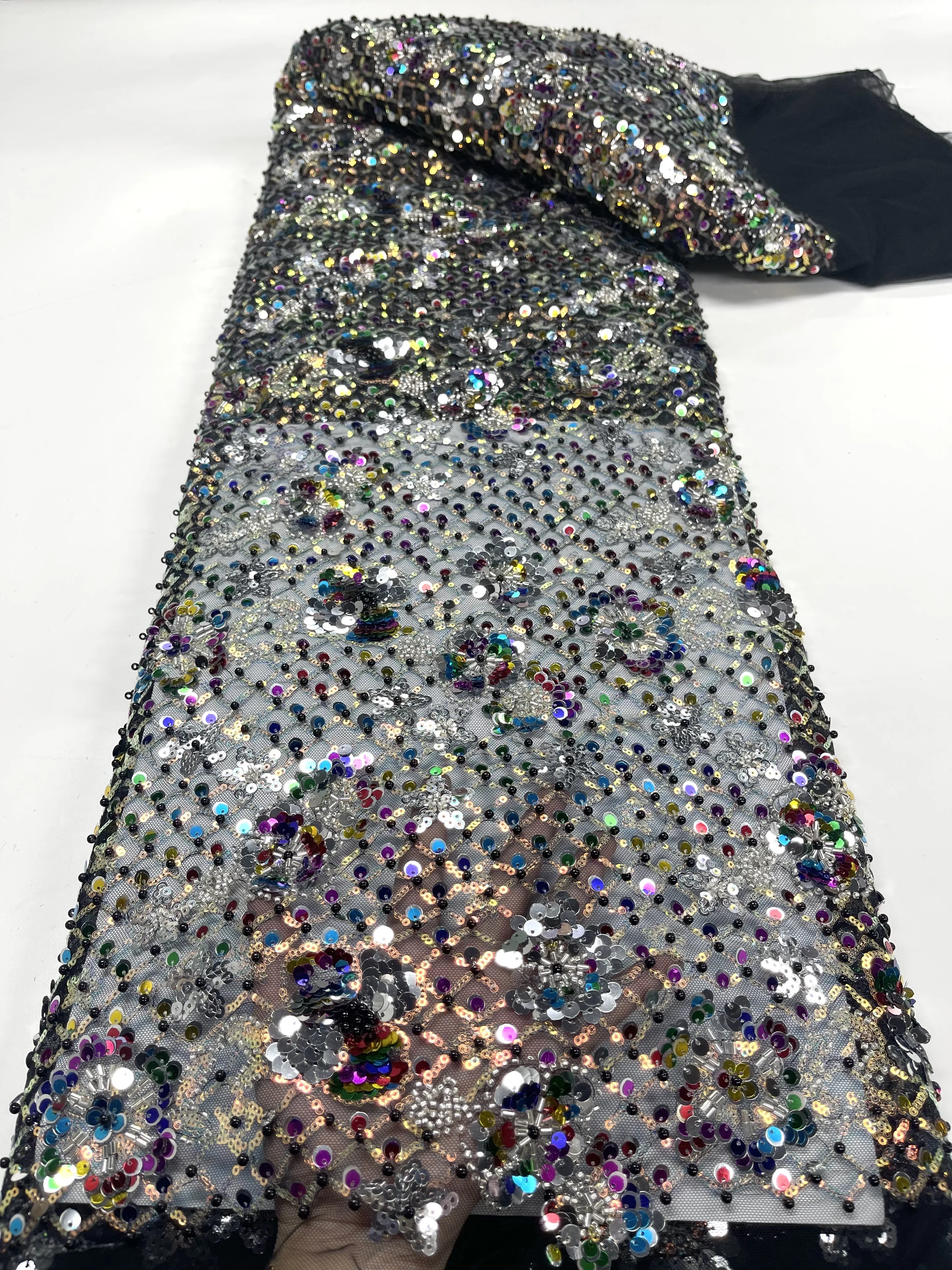 

Skin Healthy Newest African Bright Sequins Lace Neat Embroidered French Tulle Beaded Lace Nigerian Net Mesh Fabric For Party