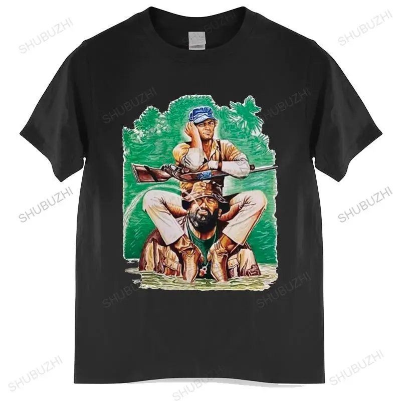 

T-shirt men O-neck hot sale Bud Spencer I am with the Hippos Terence Hill Movie Mesh T-Shirt male cotton tee-shirt bigger size