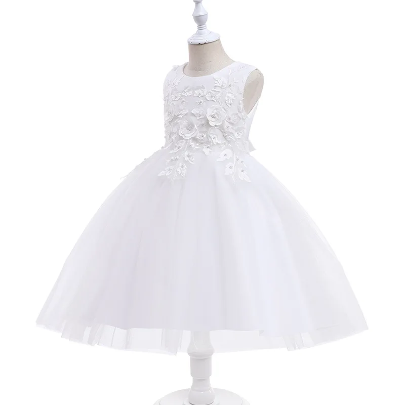 

Real Photos White Blue Flower Girls Dress 2022 O Neck Handmade Floral Beaded First Communion Holy Birthday Party Dress A Line