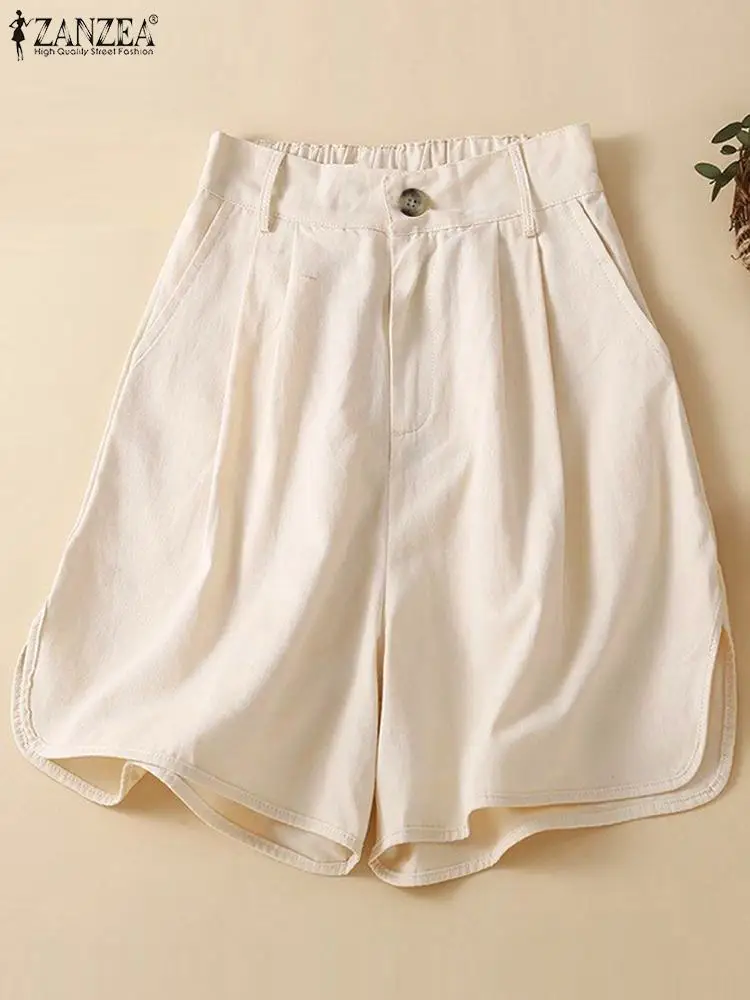 

ZANZEA Fashion Women Loose Pants 2023 Summer Pleated Baggy Short Pants Oversized Casual Solid Pants Baggy Pants Palazzo Pantalon
