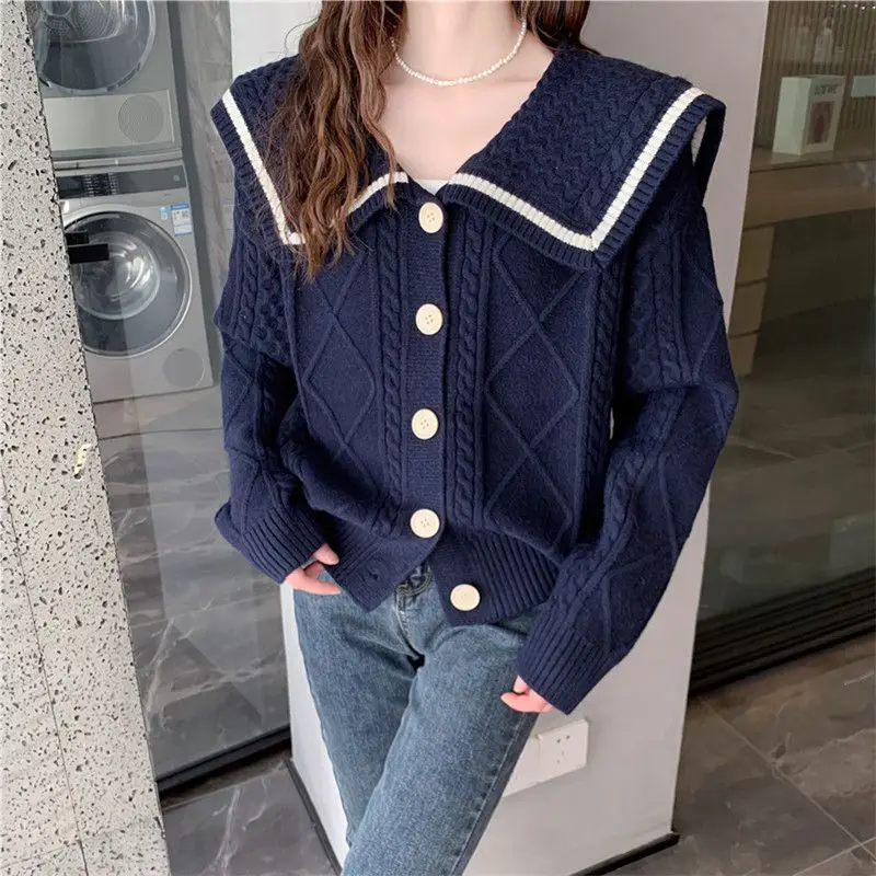 Вязаный кардиган с отложным воротником верхняя одежда однобортный свитер