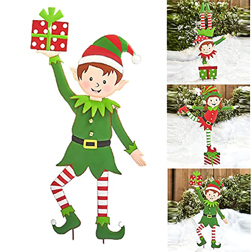 

Christmas Metal Gnome Yard Stake Metal Elf Ornament Yard Signs Decor Garden Yard Stakes For Outdoor Holiday Yard Decoration