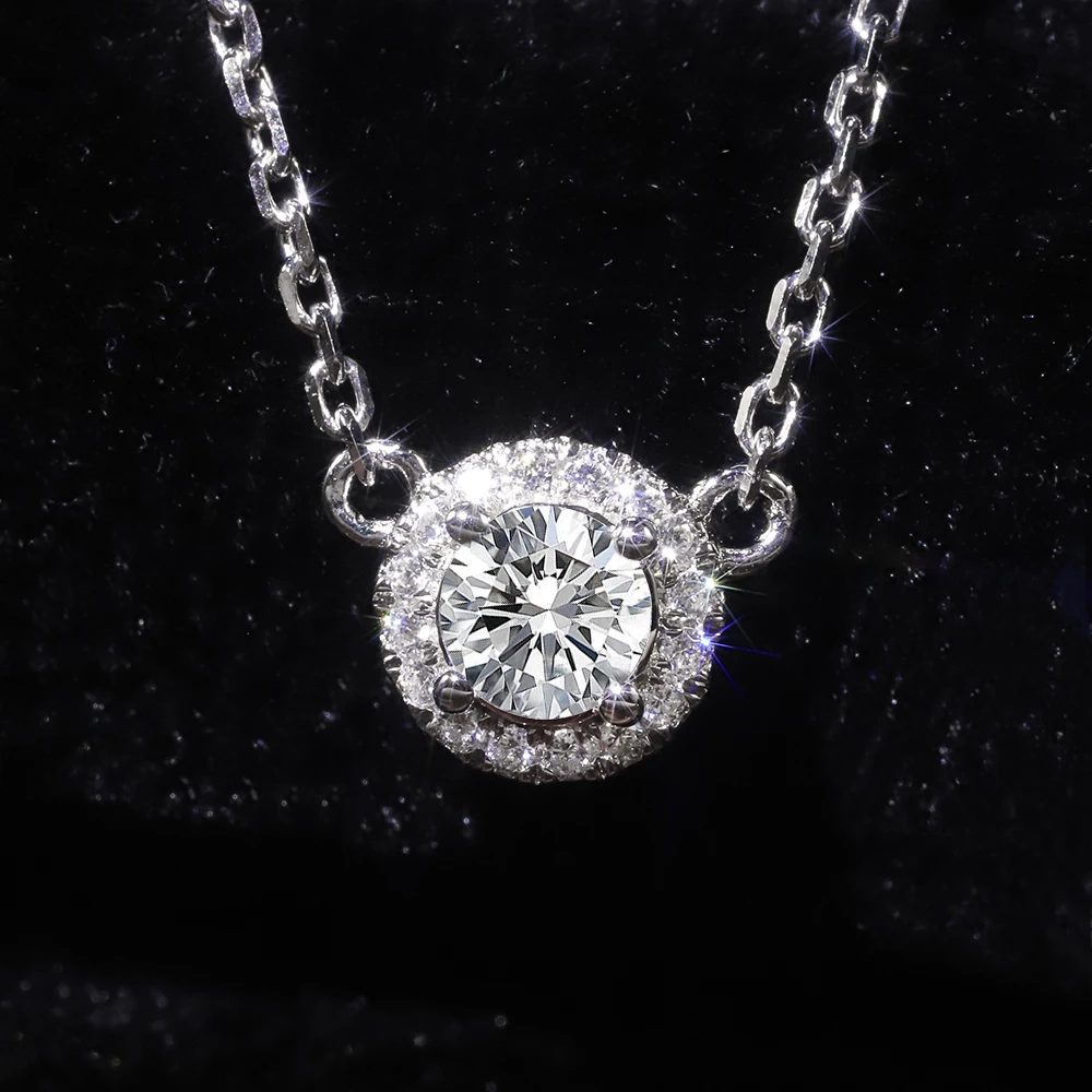

GEM'S BALLET Fine Gold Jewellery Moissanite Lab Diamond 9K 10K 14K 18K Solid Gold Halo Real VVS Diamond Necklace Gift For Her