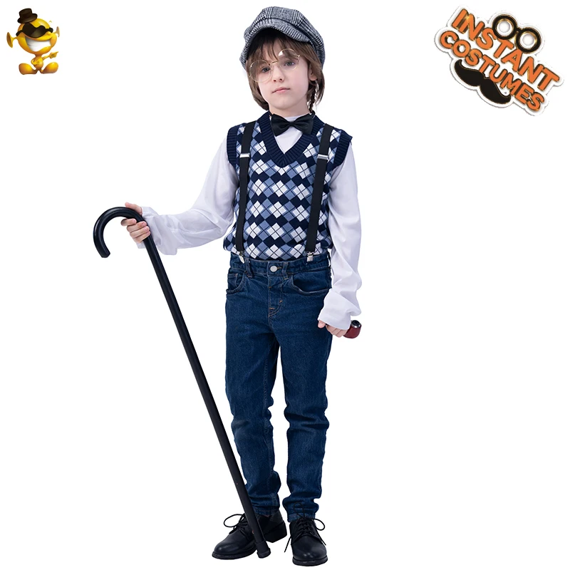 

Boy old man costume Children Performance Cosplay Grandpa Outfits Halloween Role Play clothes