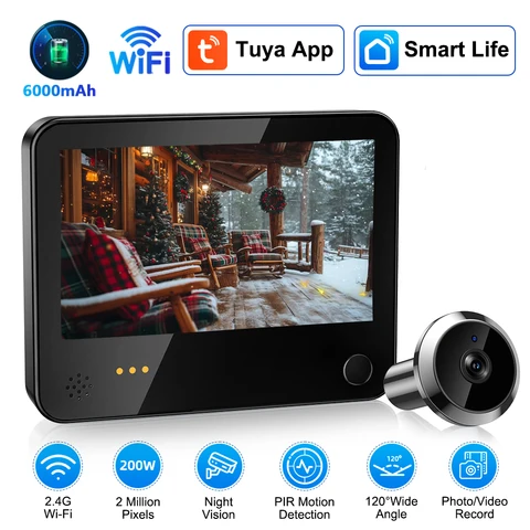 Беспроводной дверной звонок Hollarm, умный дверной глазок, камера «кошачий глаз», Wi-Fi, камера видеонаблюдения, визуальный домофон, PIR, обнаружение движения