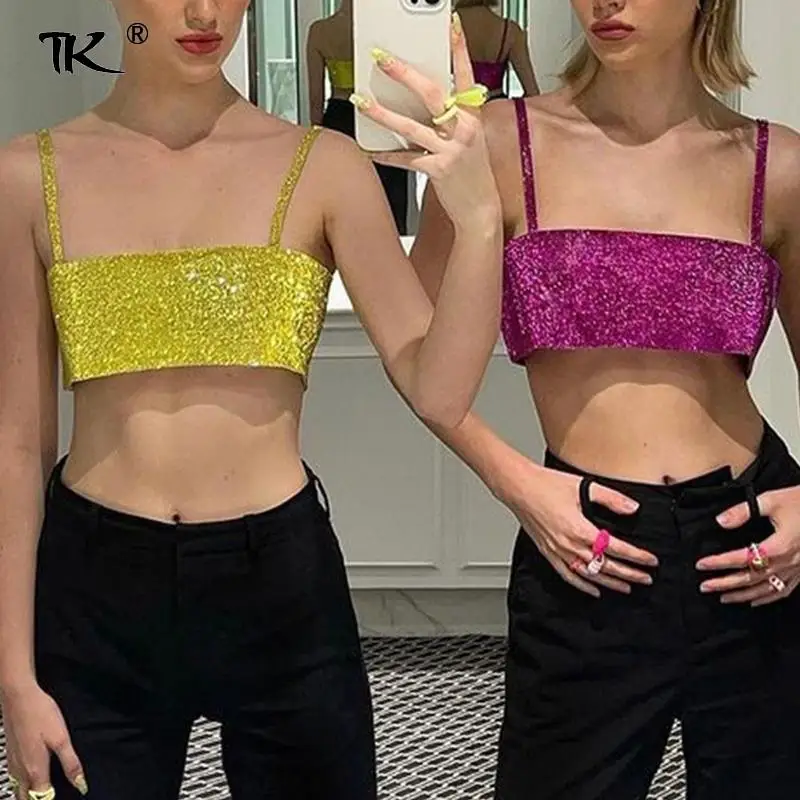 Блестящие женские укороченные топы на бретелях-спагетти блестящий женский