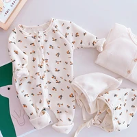 infant baby girl jumpsuit spring autumn floral waffle long sleeve romper for new born casual solid kids clothes boys home wear
