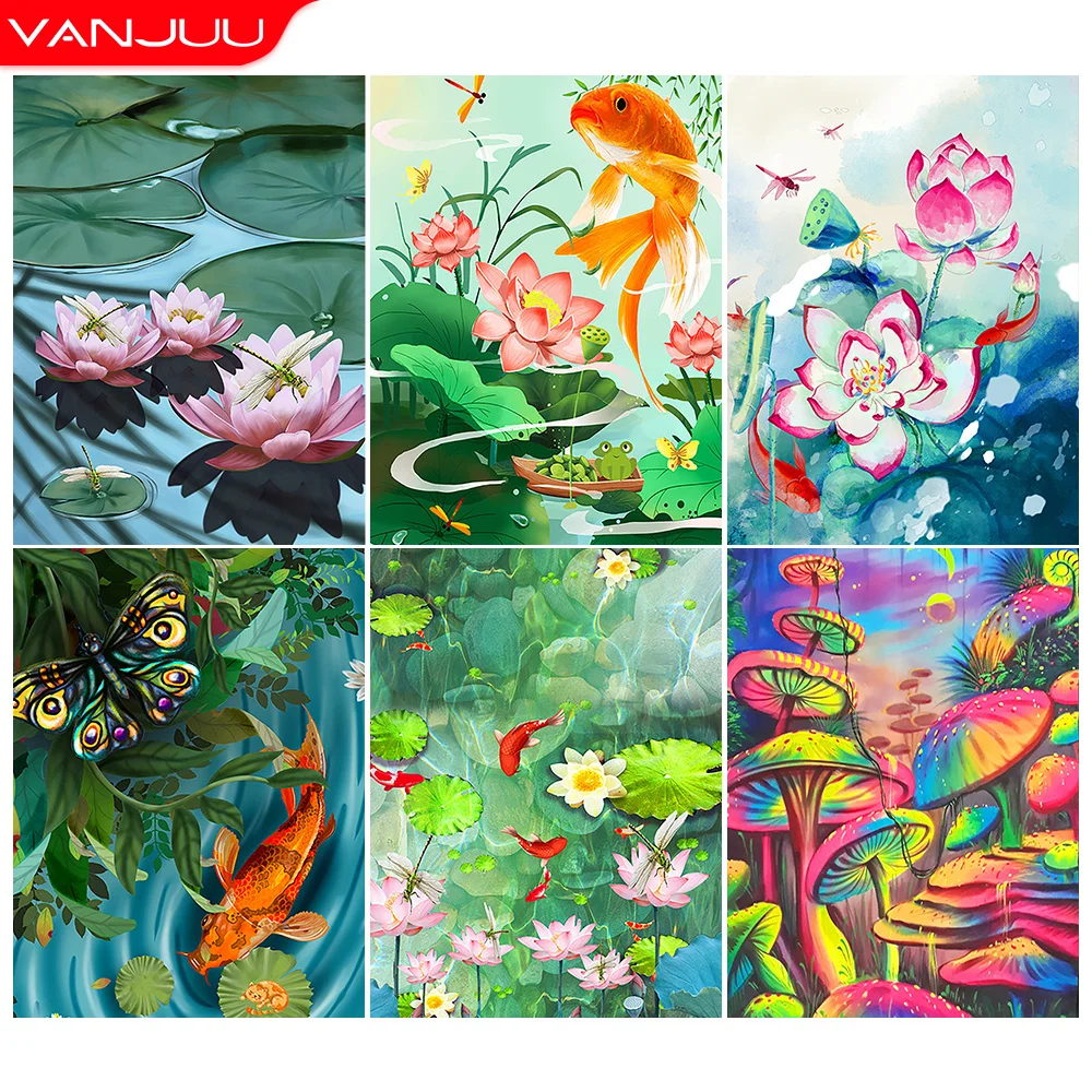 

Алмазная живопись, цветок рыбы и кои, алмазная вышивка, лотос, гриб, полная картина стразы, мозаика, искусство, домашний декор