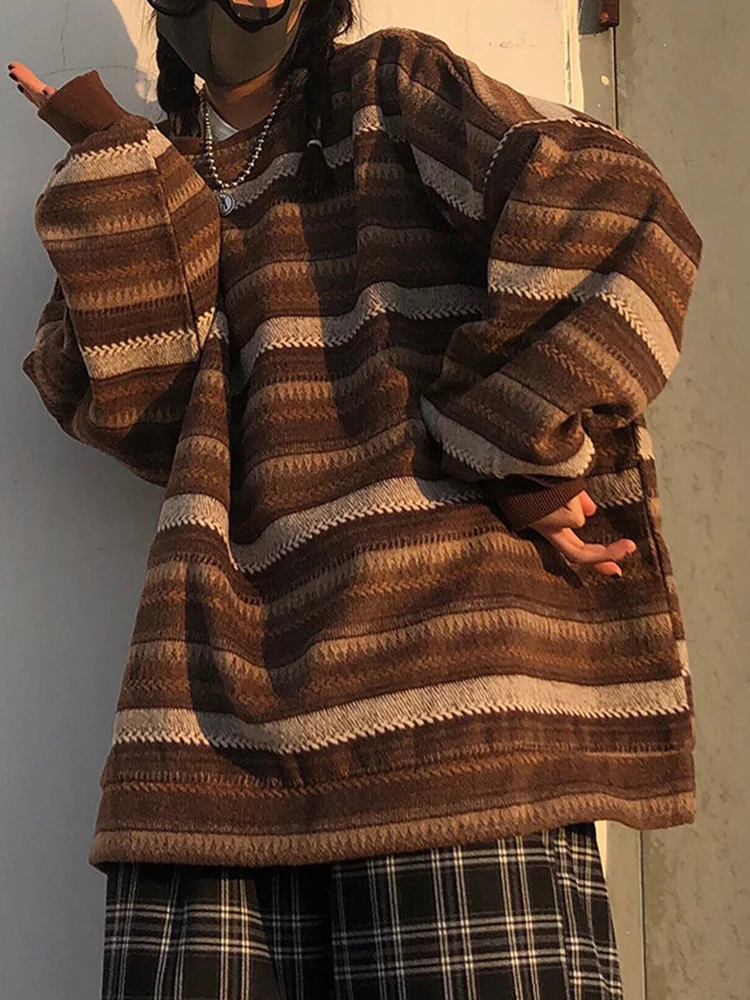 

Striped Sweater Women Oversized Knitted Pullover Female Autumn Winter Vintage Jumper Ladies Hip Hop Fashion Couple Sweaters