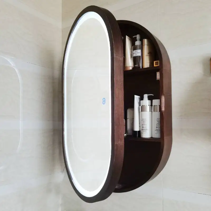 

Oval Bathroom Mirror Cabinet Storage with Light Wall Hanging Dressing Makeup Toilet Bathroom Mirror Wall-Mounted Full-Length