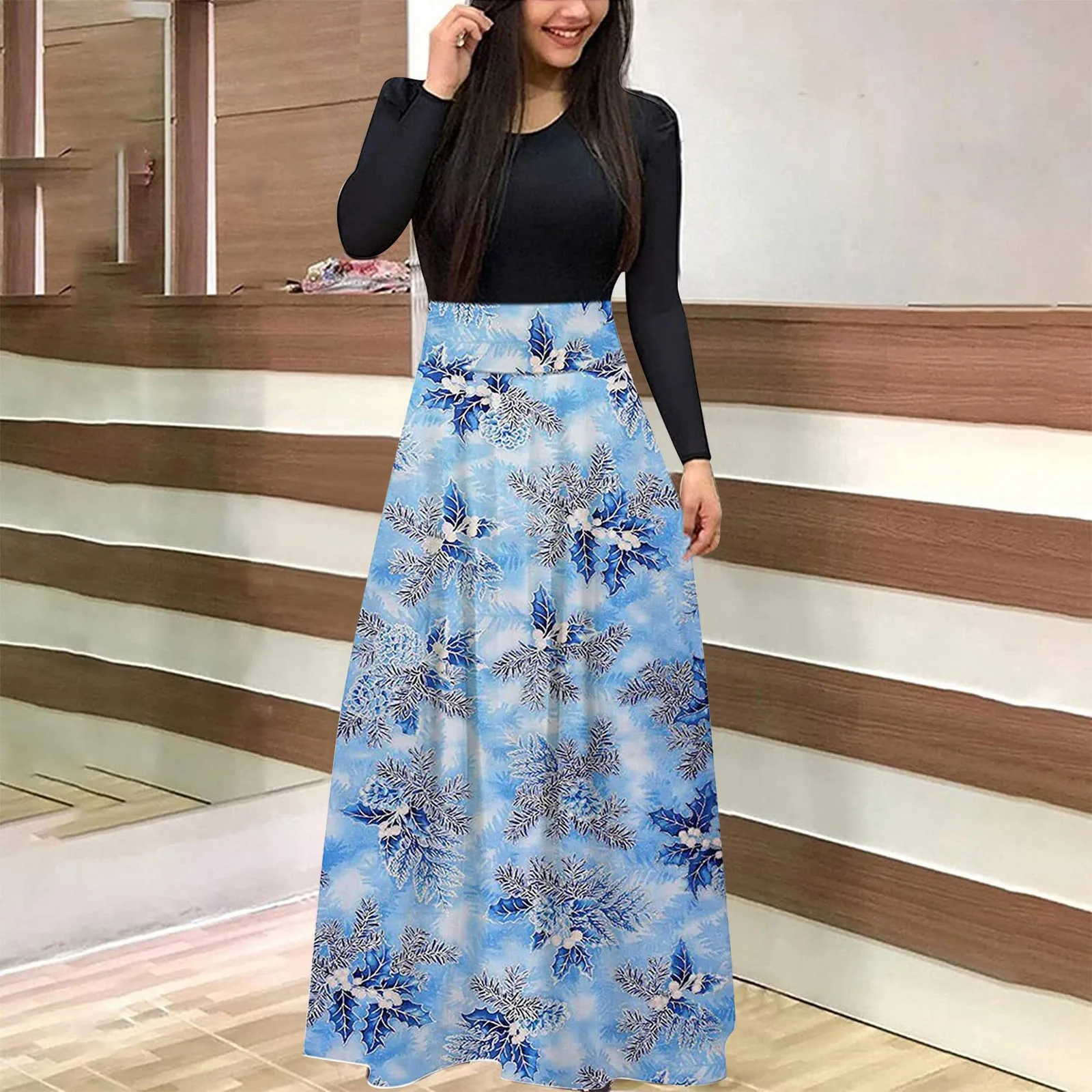 

Womens Dress Midi Length Halloween Dresses For Women Novelty Print Elegant Long Sleeve Loose Summer Dresses for Women Casual