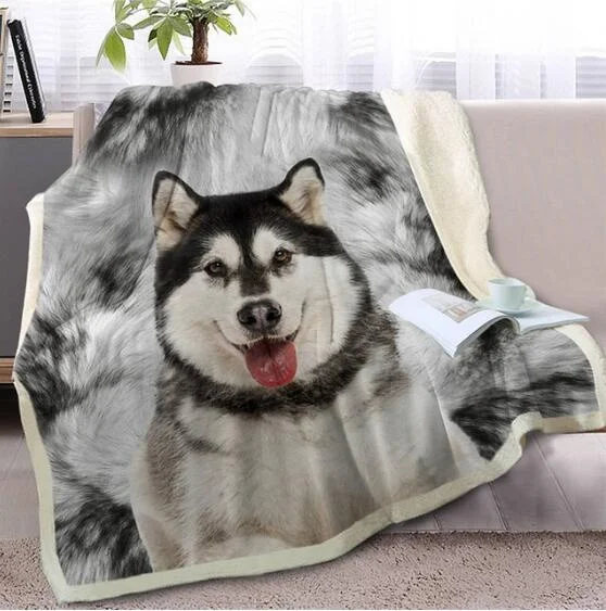 Alaskan Malamute Throw Blanket on Bed Sofa 3D Animal Dog Sherpa Fleece Blanket Husky Bedspreads Thin Quilt