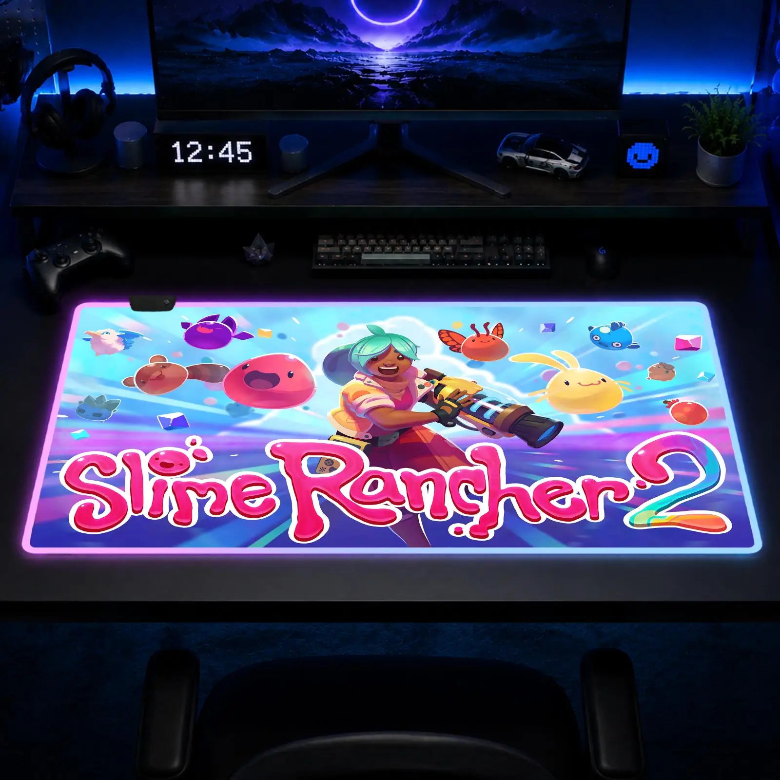 Фото Коврик для мыши Slime Rancher, игровой аниме-коврик для мыши XXL, RGB-подсветка, настольный коврик с LED-подсветкой, резиновый коврик для рабочего стола №1