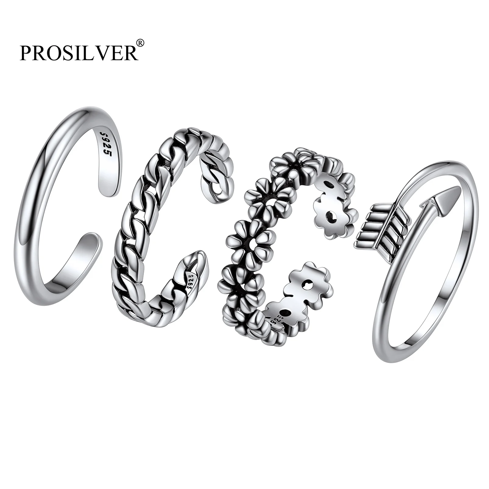 

Кольцо женское из серебра 925 пробы, 4 шт.