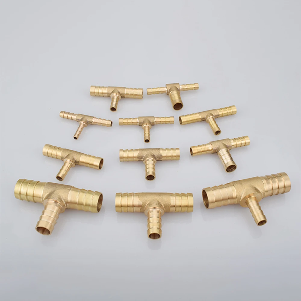 4/6/8/10/12/14/16/19mm Hose Barb Tail Tee 3 Ways Reudcing Brass Pipe Fitting Splitter Coupler Adapter Connector Water Gas Oil