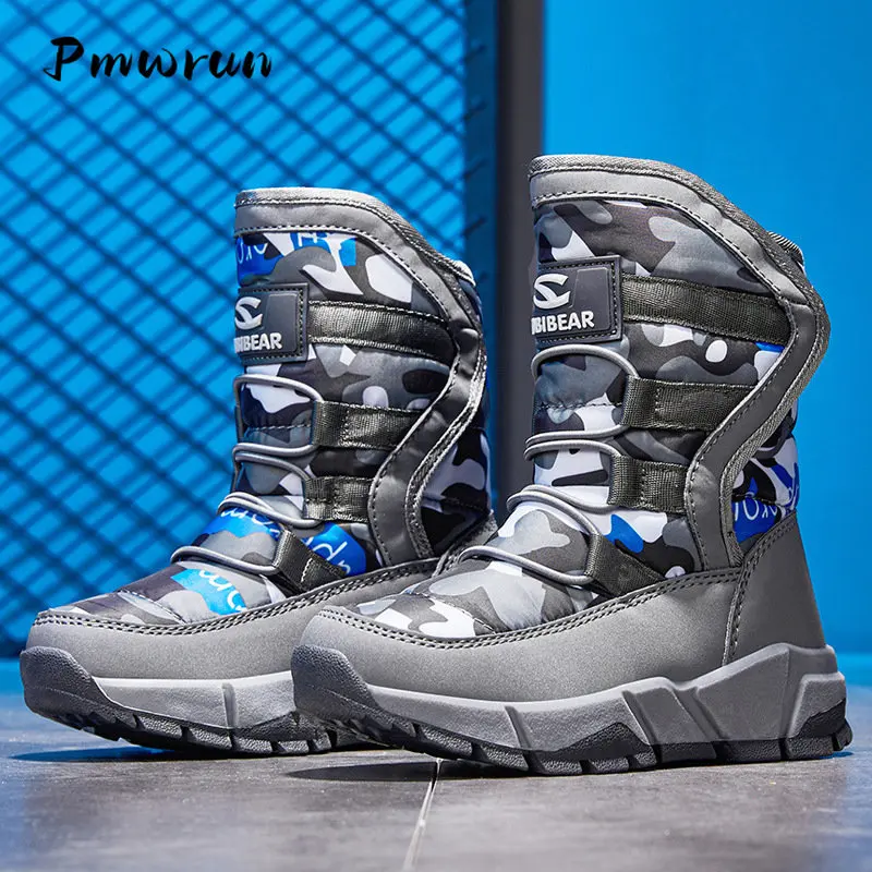 -30℃ Children Winter Snow Boots Warm Plush Waterproof Boys Girls Fashion Shoes Kids Outdoor Thick Mid Anti Slip Sneakers 2022