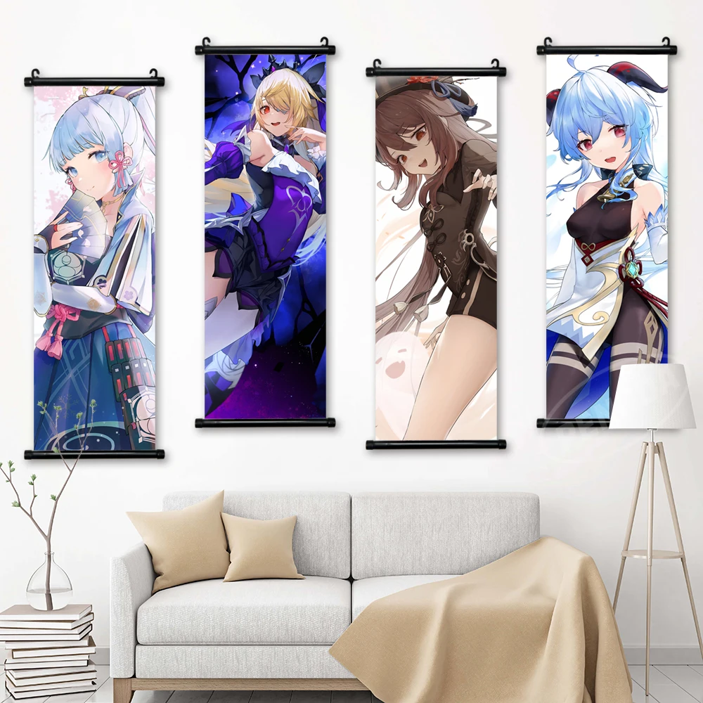 

Canvas Printed Genshin Impact Painting Wall Mona Art Beelzebul Picture Poster Fischl Home Decor Eula Hanging Scrolls Living Room