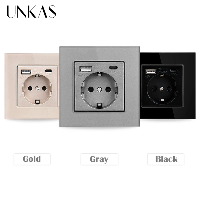 Настенная розетка UNKAS с USB-портом типа C панель сделай сам из акрила алюминия