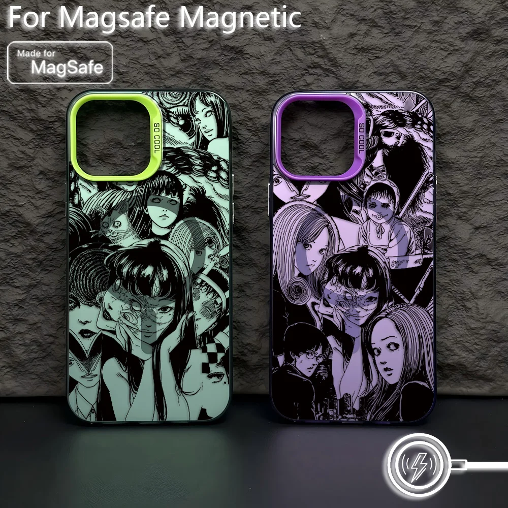 Фото Junji Ito Terror Horror Magsafe Магнитный чехол для Samsung S25 S24 S23 S22 S21 S20 FE Plus Ultra 5G Мягкая посеребренная задняя крышка №2