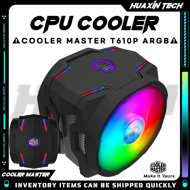 

Cooler Master T610P ARGB 6 Heatpipe CPU Cooler For Intel 115x 2011 2066 AMD AM4 AM3 12CM Double PWM Silent Fan With Controller