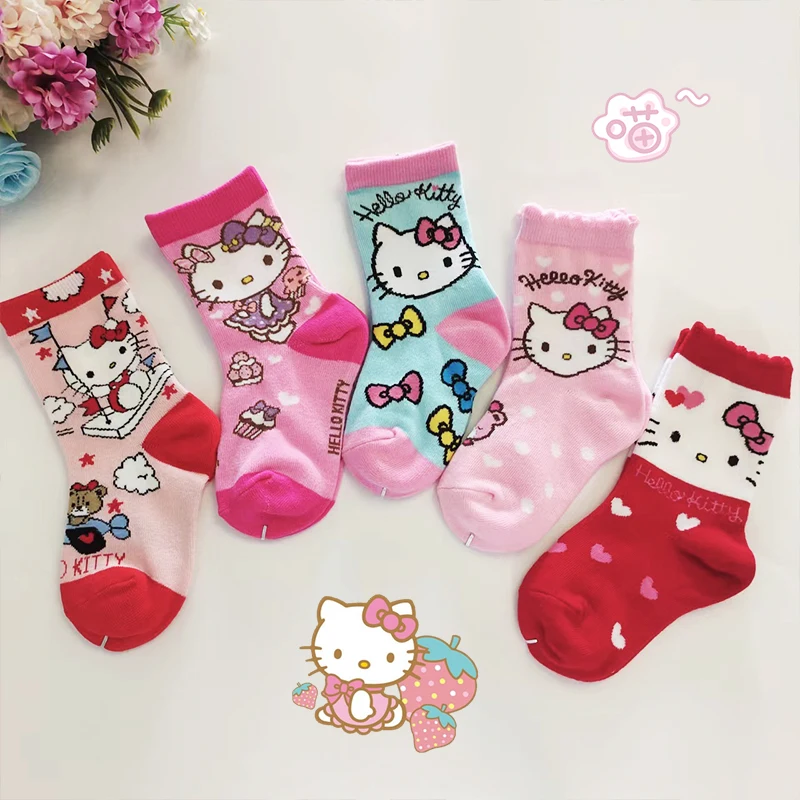 

Милые детские носки Hello Kittys Sanrio милые аниме мультфильмы весна-осень носки средней длины из чистого хлопка подарок на день рождения для девочек