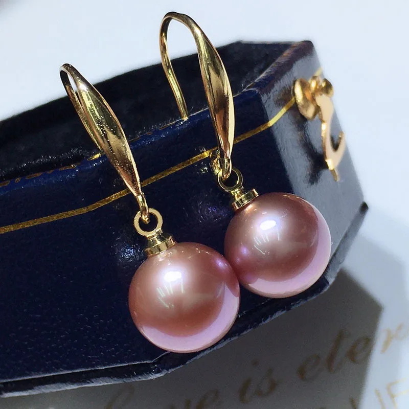 Натуральный фиолетовый жемчуг Эдисона круглые серьги-крючки с сильным светом и