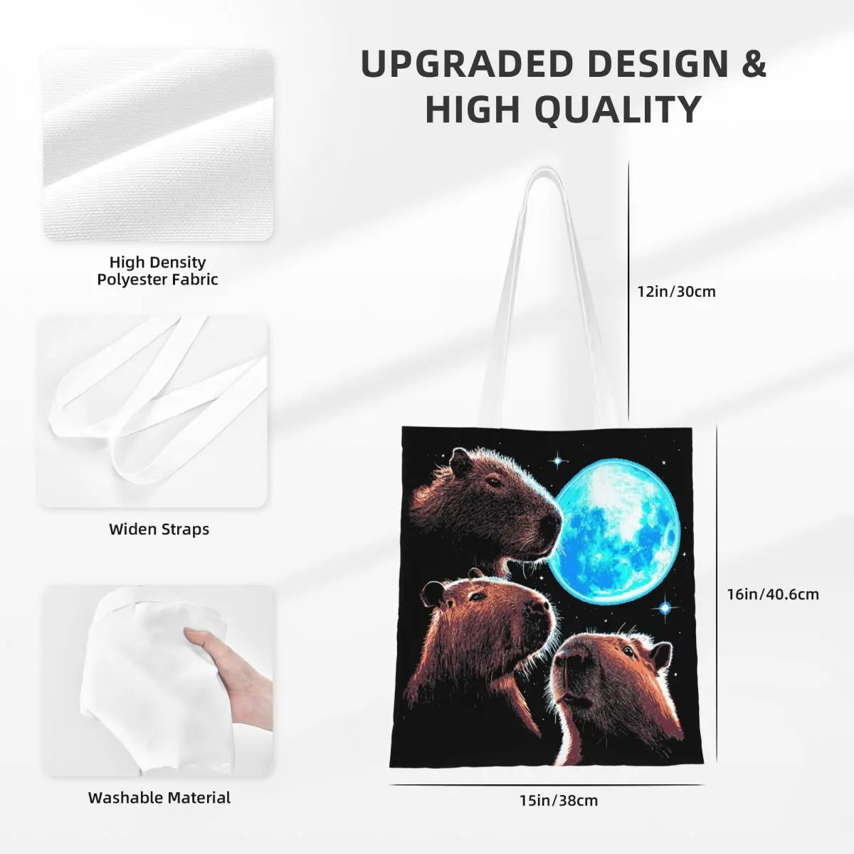 Забавная Холщовая Сумка-тоут с мемом капибара три сумки для продуктов Луной