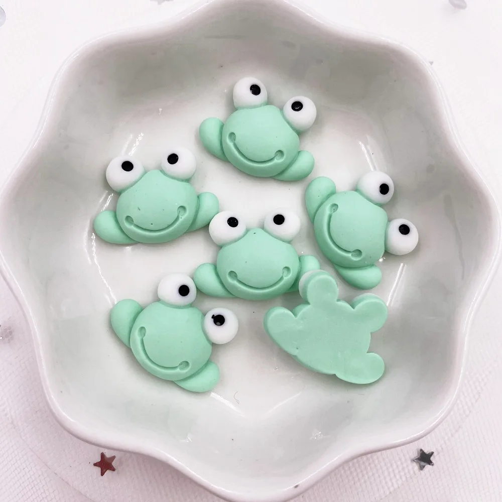 Ручная роспись кавайные красочные 3D зеленые лягушки с плоским основанием
