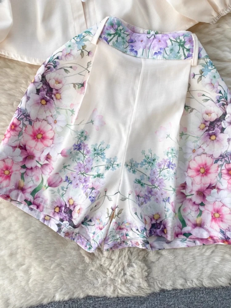 Комплект из двух предметов Женский рубашка с рукавами-фонариками и шорты