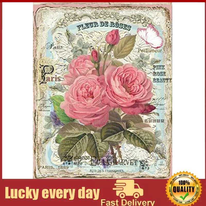 

French Floral Poster Vintage Painting Tin Sign for Street Garage Family Cafe Bar Farm Country Bathroom Wall Decoration Cute Sign