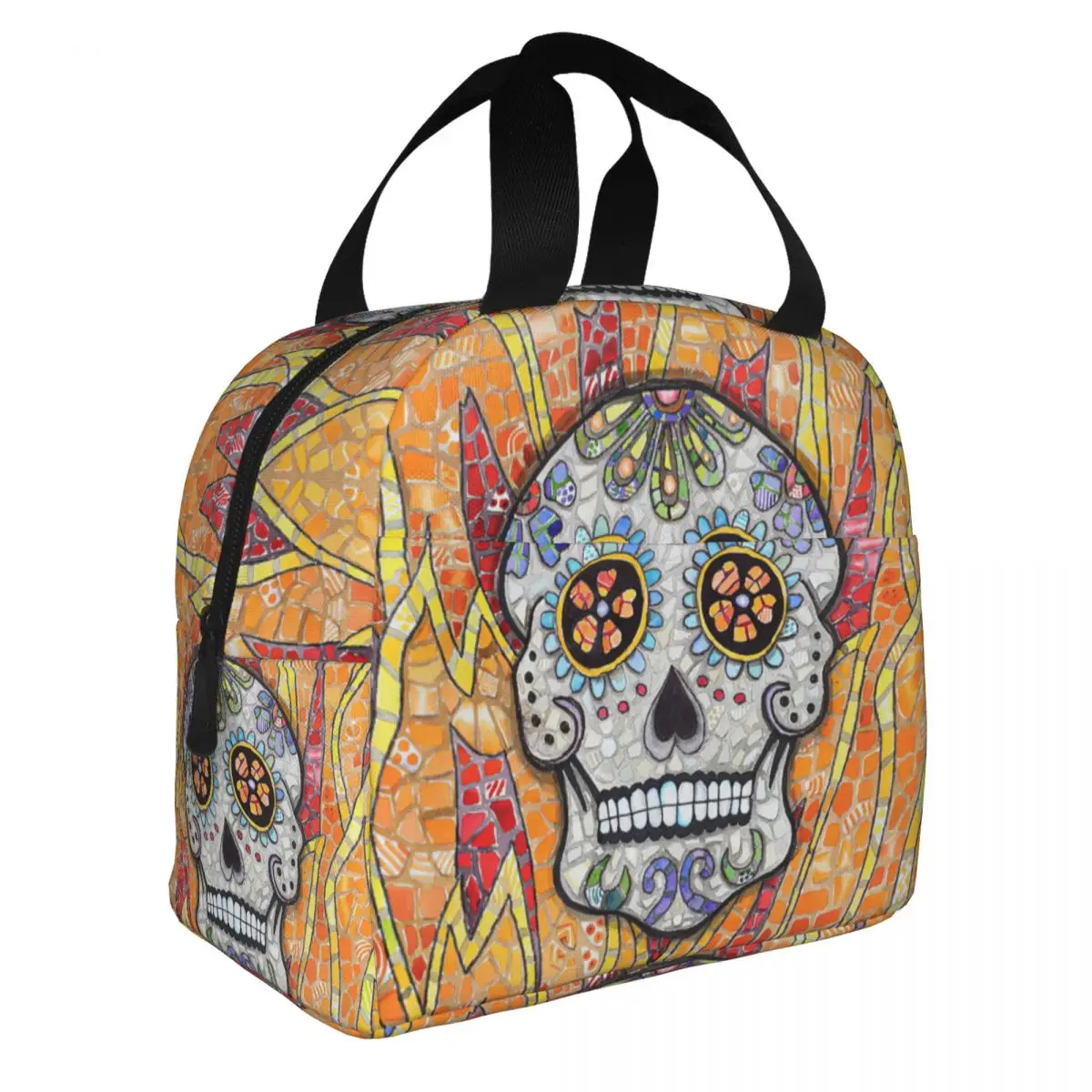 Burning Skull Lunch Bento Bags Portable Aluminum Foil thickened Thermal Cloth Lunch Bag for Women Men Boy