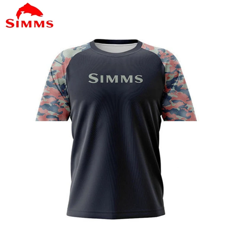 

Мужская футболка SIMMS с коротким рукавом, эффективная рыболовная рубашка UPF 50 +, одежда для рыбалки, влагоотводящие легкие Топы