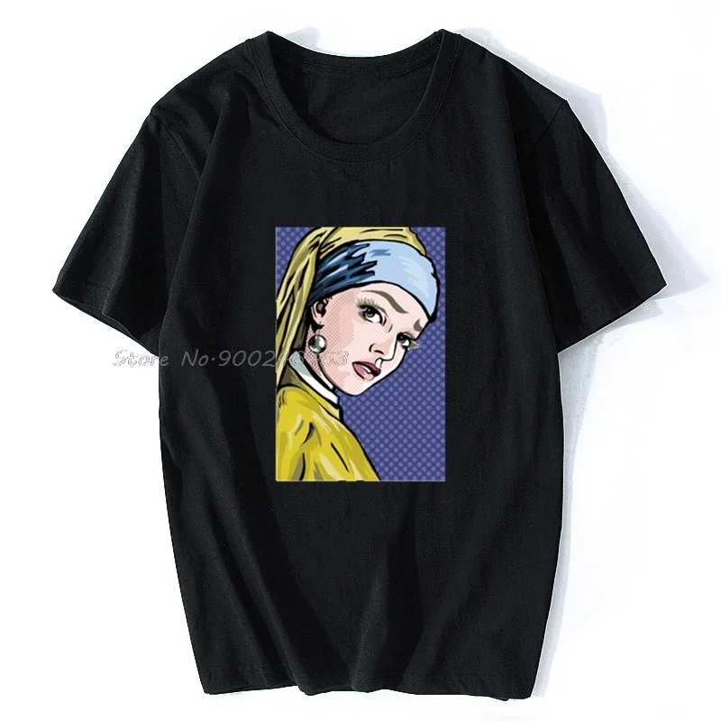 Мужская футболка Lichtenstein Girl With A Pearl Earring Tshirt Женская Мужские хлопковые футболки