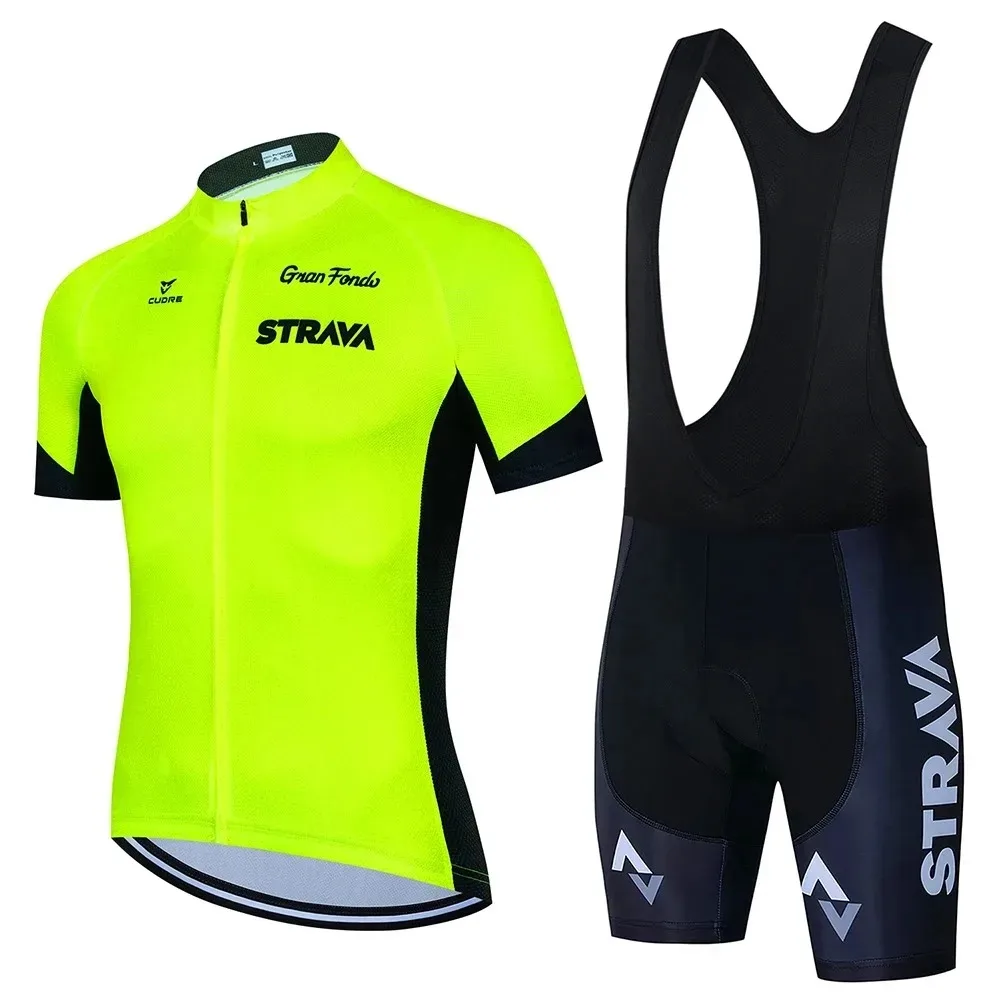 STRAVA Men's Summer Cycling Wear Set Short Sleeve Road Bike Mountain Breathable Fast Drying Sponge Mat Apparel