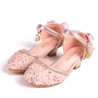 children leather shoes girl korean style crystal bow high heels girls spring and autumn sandals kids prom princess shoes 7 12y