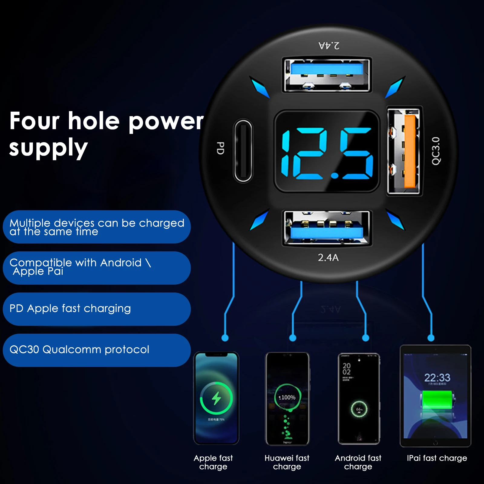 New 22.5W/66W 4 Ports USB Quic	