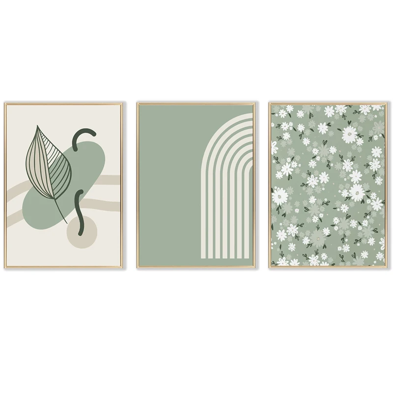 

Green Leaf Flowers Posters and Prints Nordic Sun Landscape Canvas Paintings Abstract Pictures for Living Room Wall Art Decor
