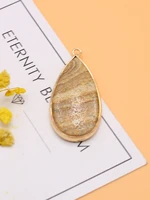 21x45mm natural stone drawing stone pendant water drop agate gold plated pendant for necklace earring jewelry craft making