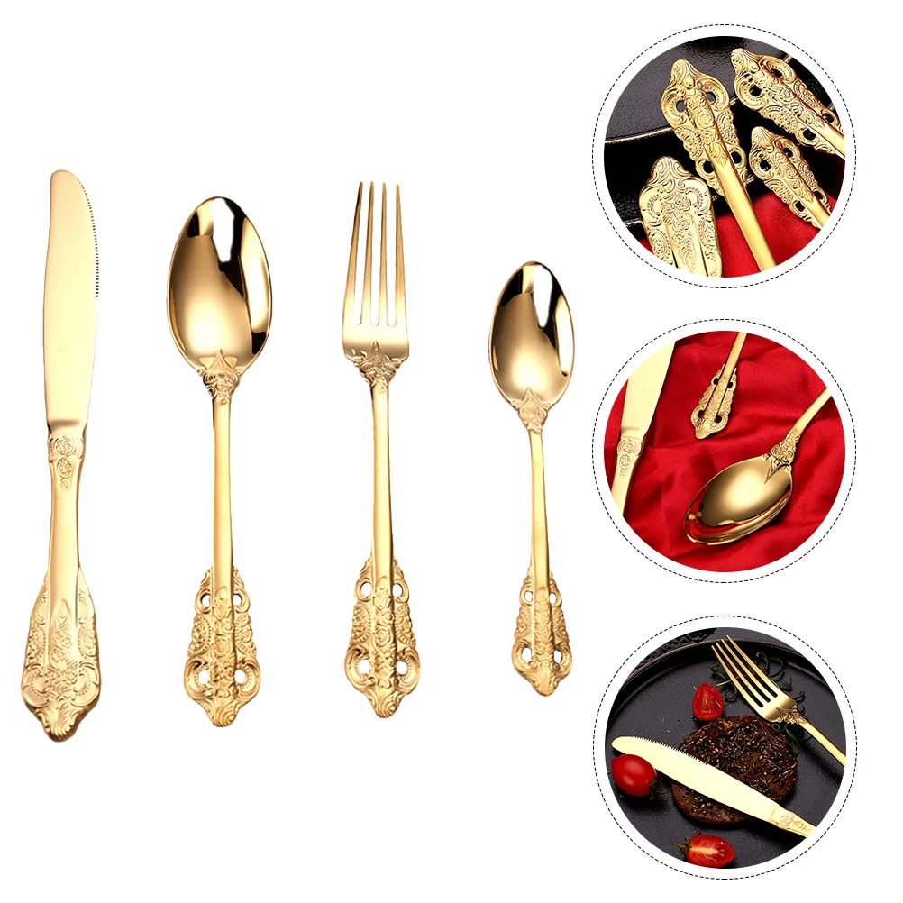 

Set Spoon Silverware Flatwaregift Floral Steak Vintage Fork Dessert Gold Sugar Year Serving New Dinnerware Steel Stainless