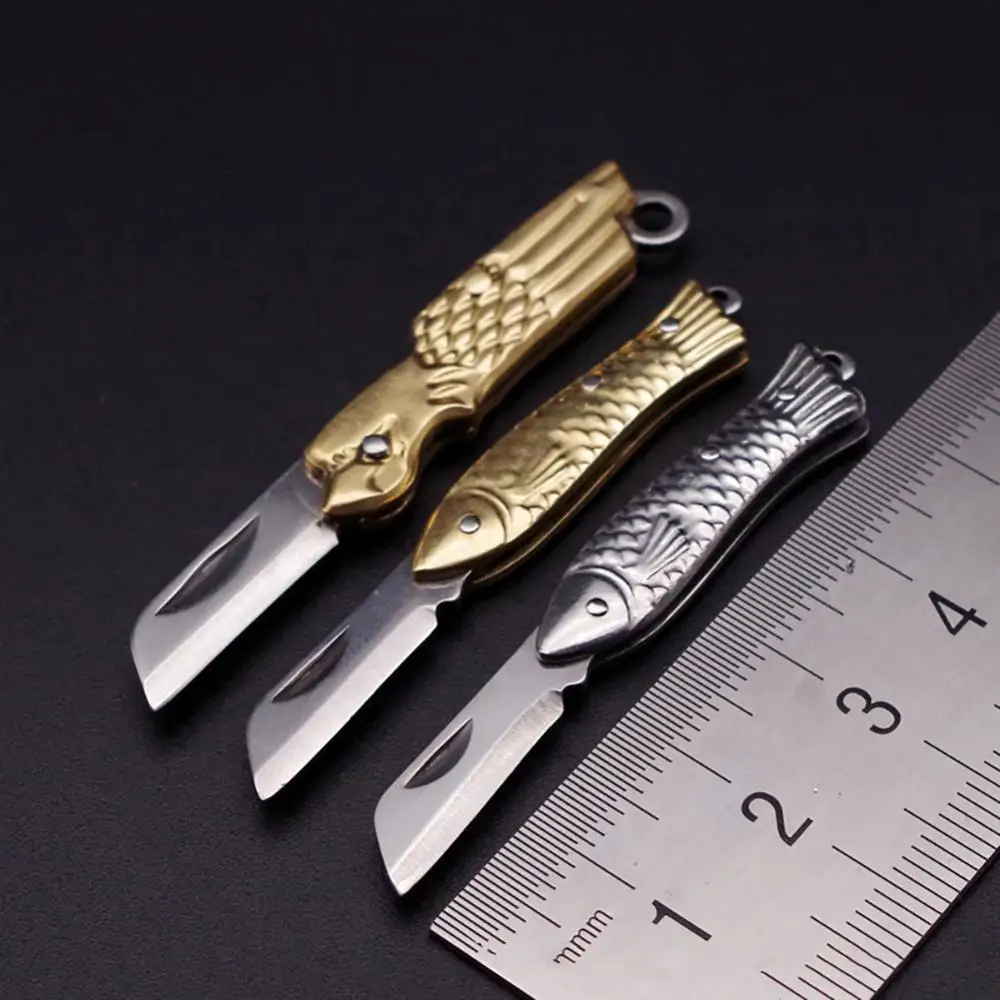 

Mini Pocket Knife Folding Brass Keychain Pendant Cleaver Blade Cutter Tool Gift Manual Brass Folding Knife Kitchen Accessories