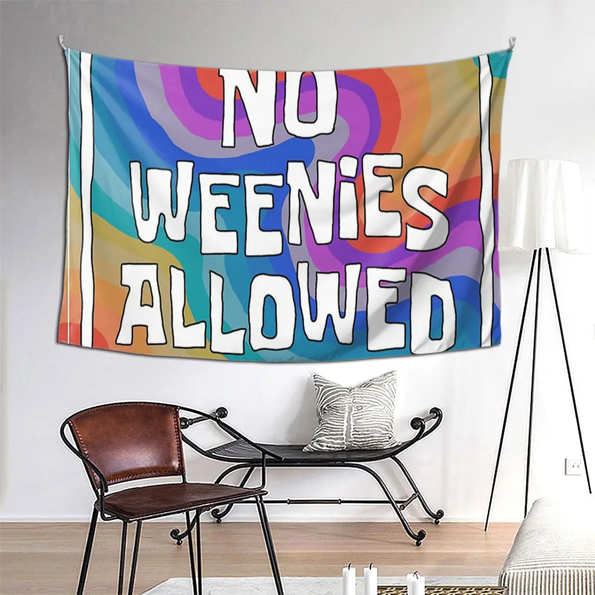 

No Weenies Allowed Tapestry Hippie Wall Hanging Aesthetic Home Decoration Tapestries for Living Room Bedroom Dorm Room